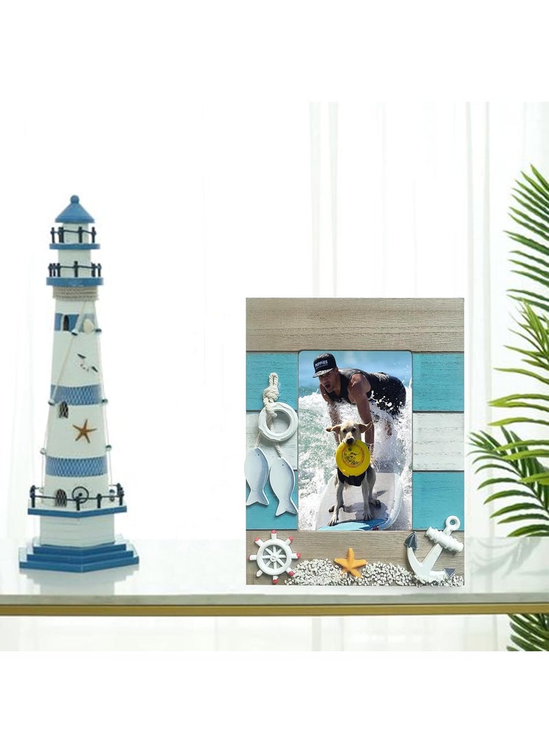 MUAMAX MUAMAX Beach Picture Frames for 4x6 Photos Distressed Nautical Home Decor Rustic Wood Mediterranean Photo Frame Holder for Nautical Beach Themed Home Coffee Shop Decoration  - Image 5