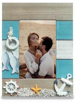 MUAMAX Beach Picture Frames for 4x6 Photos Distressed Nautical Home Decor Rustic Wood Mediterranean Photo Frame Holder for Nautical Beach Themed Home Coffee Shop Decoration