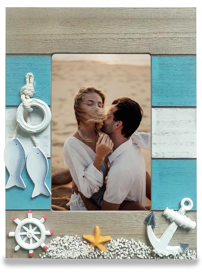 MUAMAX MUAMAX Beach Picture Frames for 4x6 Photos Distressed Nautical Home Decor Rustic Wood Mediterranean Photo Frame Holder for Nautical Beach Themed Home Coffee Shop Decoration  - Image 1