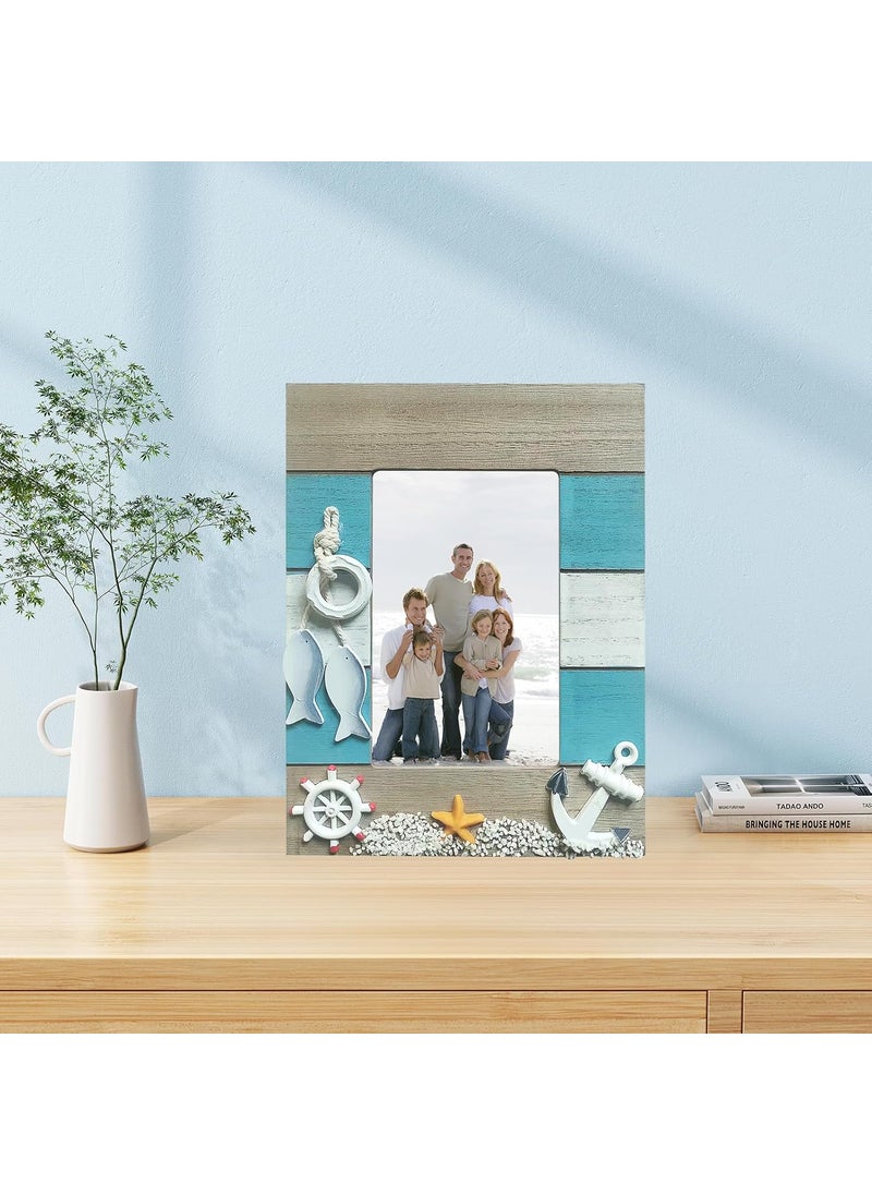 MUAMAX MUAMAX Beach Picture Frames for 4x6 Photos Distressed Nautical Home Decor Rustic Wood Mediterranean Photo Frame Holder for Nautical Beach Themed Home Coffee Shop Decoration  - Image 4