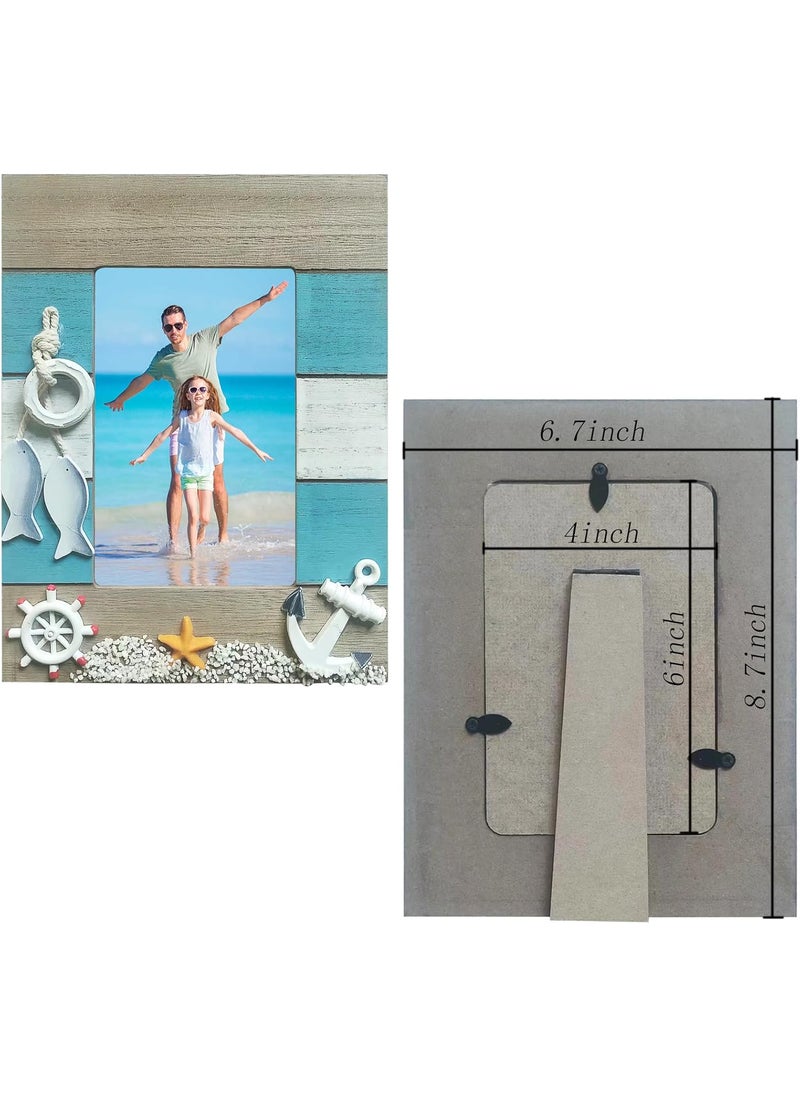 MUAMAX MUAMAX Beach Picture Frames for 4x6 Photos Distressed Nautical Home Decor Rustic Wood Mediterranean Photo Frame Holder for Nautical Beach Themed Home Coffee Shop Decoration  - Image 2