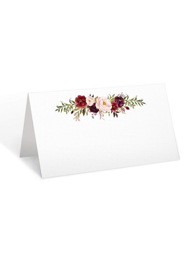 321Done Floral Place Cards 3.5" X 2" (Set Of 50) Blank For Name Food Table Setting Dinner Party Seating Wedding Reception Buffet Tent Style Rustic Red Roses On White Made In Usa  - Image 1