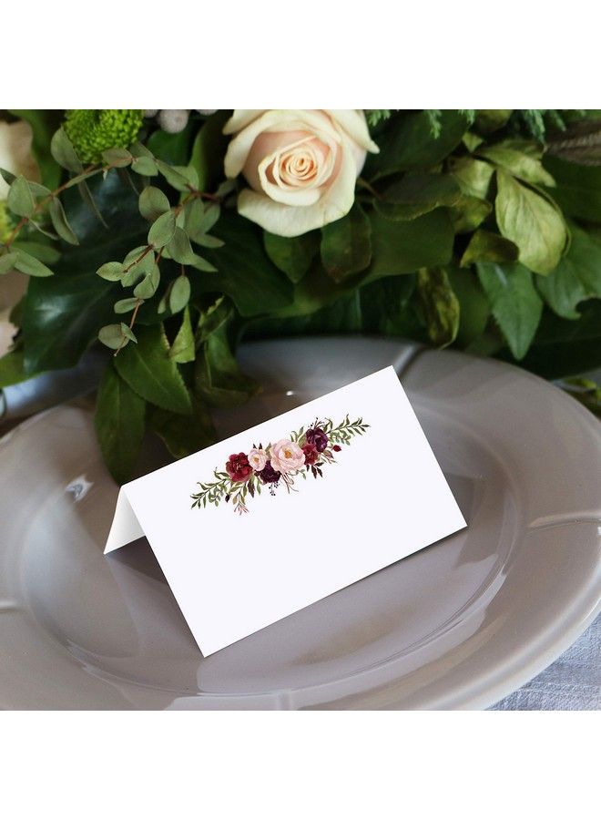 321Done Floral Place Cards 3.5" X 2" (Set Of 50) Blank For Name Food Table Setting Dinner Party Seating Wedding Reception Buffet Tent Style Rustic Red Roses On White Made In Usa  - Image 4