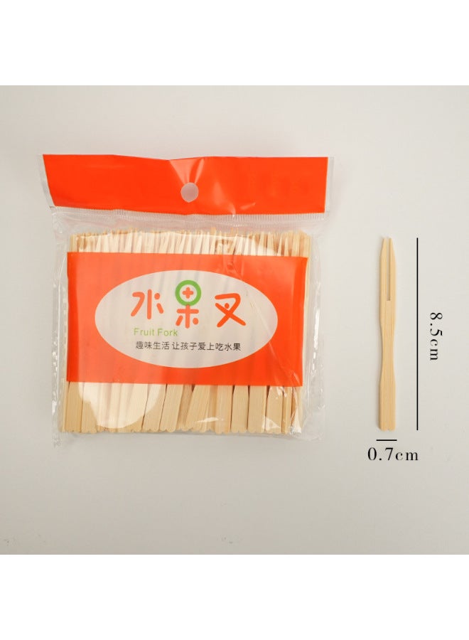 Disposable Fruit Fork Bamboo  KTV Bar 100 Independent Bags Canned Two-tooth Fork Fruit Sign-Specifications:7mm×8.8cm100 Pieces/bag  - Image 1