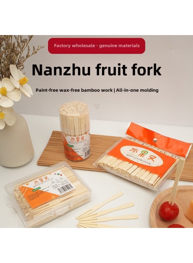 Disposable Fruit Fork Bamboo  KTV Bar 100 Independent Bags Canned Two-tooth Fork Fruit Sign-Specifications:7mm×8.8cm100 Pieces/bag  - Image 2