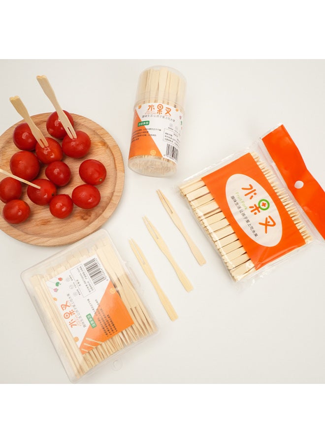 Disposable Fruit Fork Bamboo  KTV Bar 100 Independent Bags Canned Two-tooth Fork Fruit Sign-Specifications:7mm×8.8cm100 Pieces/bag  - Image 3