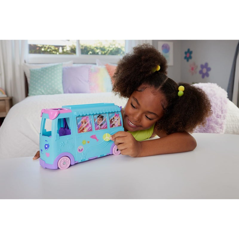 Polly Pocket Micro Dolls and Transforming Camper Van Vehicle, Accessories Include Pets and Toy Car, Pet Mobile Adventure Playset - Image 2