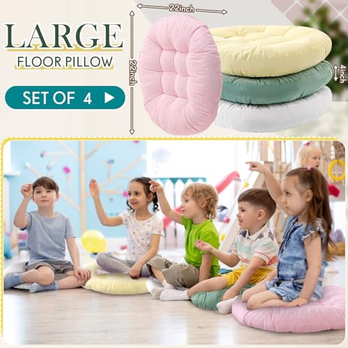 Jerify 4 Pcs Floor Pillow Cushions 22 x 22 Inch Round Square Large Meditation Floor Pillow for Classroom Adult Meditation Picnic Party Seating Learning Daycare School (Round,Macaroon) - Image 2