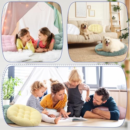 Jerify 4 Pcs Floor Pillow Cushions 22 x 22 Inch Round Square Large Meditation Floor Pillow for Classroom Adult Meditation Picnic Party Seating Learning Daycare School (Round,Macaroon) - Image 4