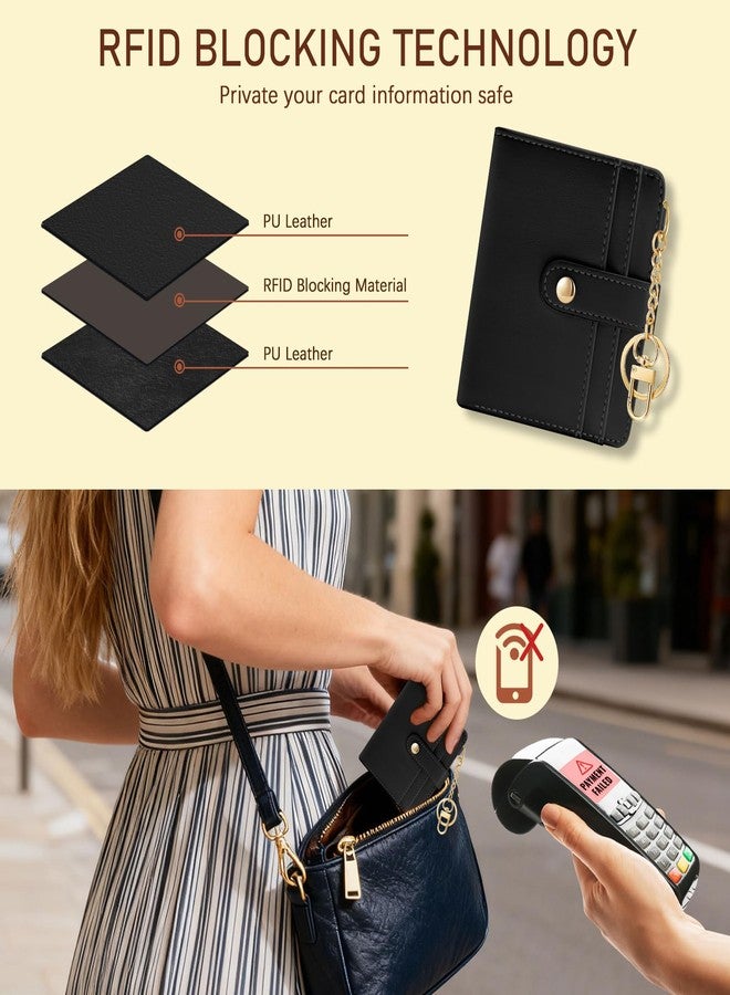 Jogjam Rfid Women Wallet, Small Slim Thin Credit Card Wallet, PU Leather Bifold Cash Zipper Coin Pocket ID Window, for Female Ladies Teen Girls Girly Gifts, A Black, Modern - Image 3