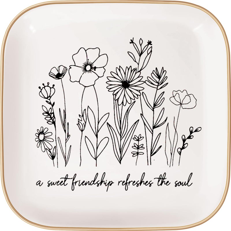 Funnywish Mothers Day Gifts - A Sweet Friendship Refreshes The Soul - JewelryTray, Friendship Gifts for Women, Bible Verse Jewelry Dish, Christian Gifts Jewelry Dish, Best Friend Birthday Gifts for Women - Image 1