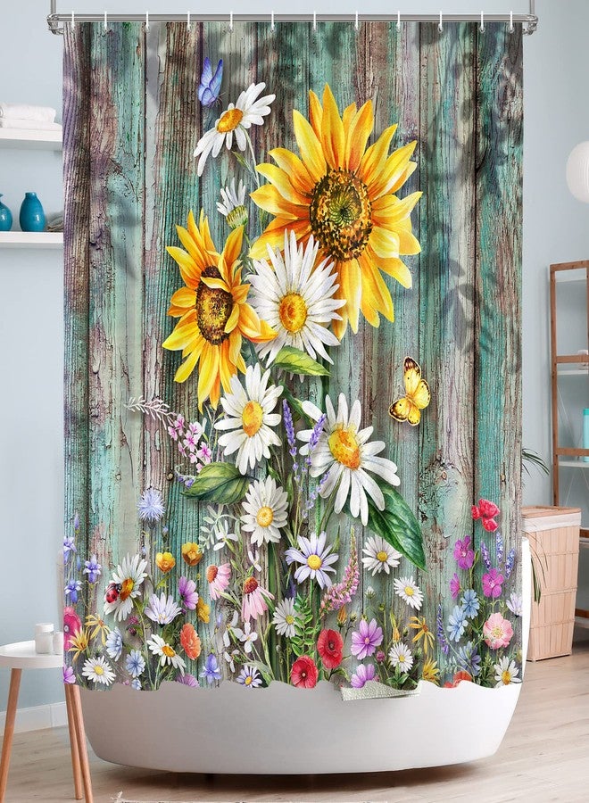 Vimorco Sunflower Shower Curtain, Butterfly Shower Curtains for Bathroom, Waterproof Quick-Dry Polyester Fabric Shower Curtain, Daisy Floral Bathroom Set, Bath Curtain Decor, 12 Hooks, 72''x 72'' - Image 1