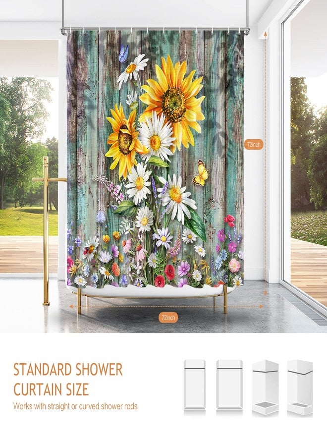 Vimorco Sunflower Shower Curtain, Butterfly Shower Curtains for Bathroom, Waterproof Quick-Dry Polyester Fabric Shower Curtain, Daisy Floral Bathroom Set, Bath Curtain Decor, 12 Hooks, 72''x 72'' - Image 2