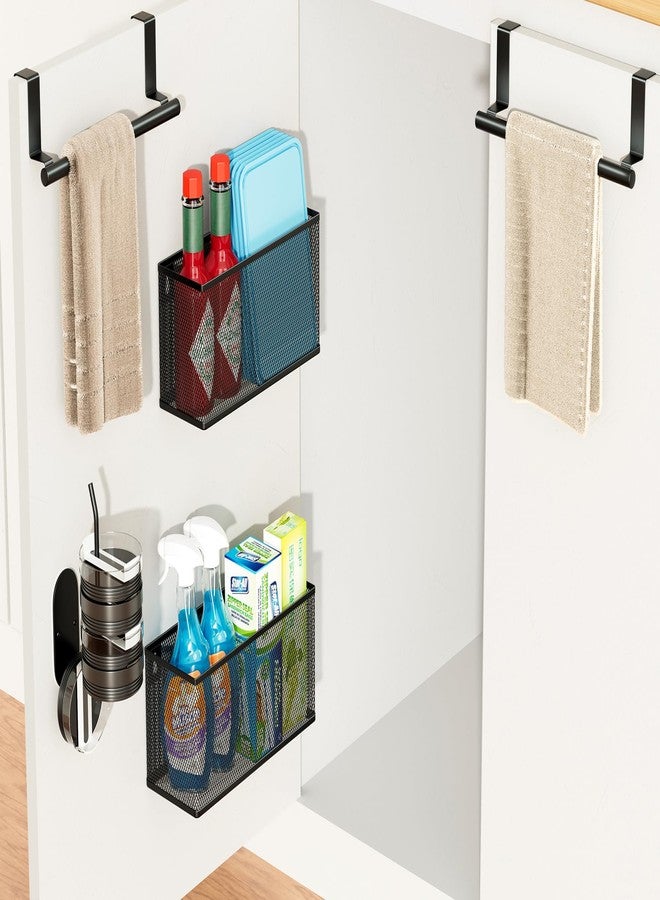 VITVITI 5 Pack Cabinet Door Organizer, Kitchen Over the Door Towel Holder and Tumbler Lid Organizer, Metal Adhesive Bathroom Inside Cabinet Doors Basket, Black - Image 1