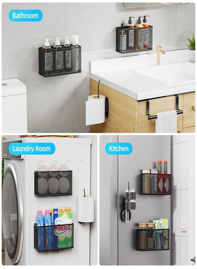 VITVITI 5 Pack Cabinet Door Organizer, Kitchen Over the Door Towel Holder and Tumbler Lid Organizer, Metal Adhesive Bathroom Inside Cabinet Doors Basket, Black - Image 4