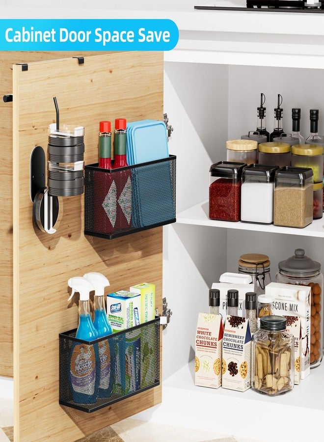 VITVITI 5 Pack Cabinet Door Organizer, Kitchen Over the Door Towel Holder and Tumbler Lid Organizer, Metal Adhesive Bathroom Inside Cabinet Doors Basket, Black - Image 2