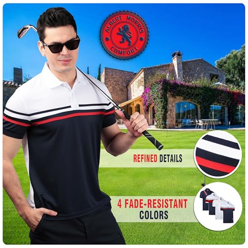 Albert Morris Mens Striped Short Sleeve Polo Shirts 4 Pack - Regular Fit - Multicolor - Eagle Pack - Large - Image 3