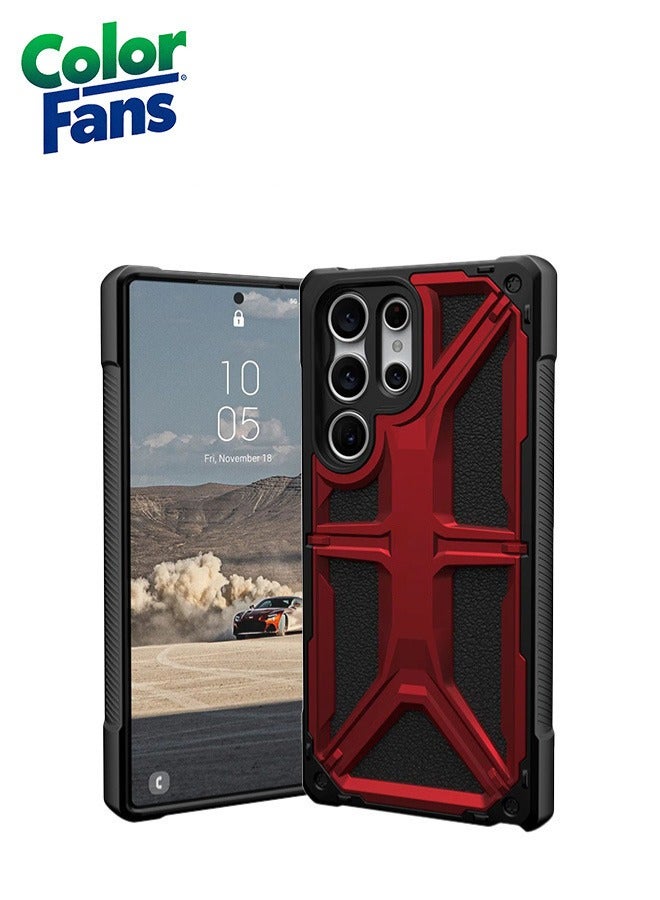 Color Fans Samsung Galaxy S23 Ultra Case Monarch Premium Rugged Heavy Duty Shockproof Impact Resistant Protective Cover - Crimson Red - Image 1