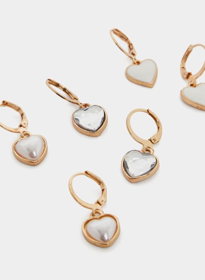 ستايلي طقم من 6 أقراط متدلية بشكل قلب - Image 3