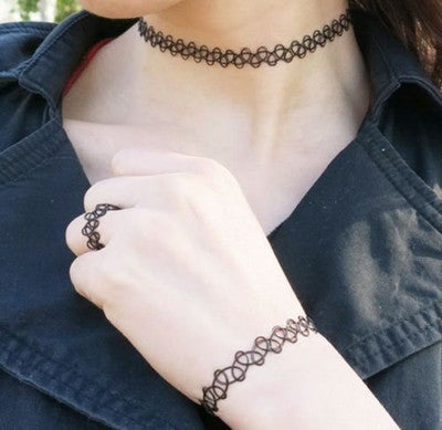 Bohemian Tattoo Weave Choker Necklace Bracelet Set X210 three-piece set 