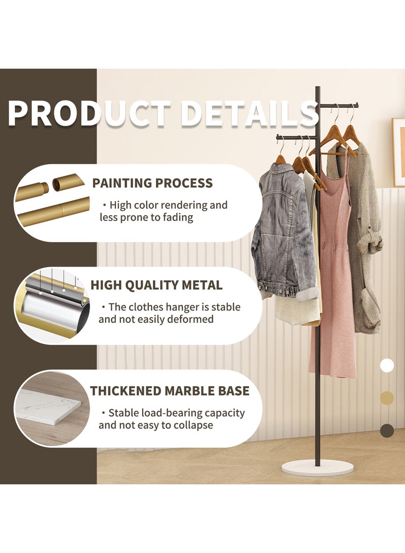 YQbest Metal Coat Rack Freestanding with Natural Marble Base 167cm Entryway Coats Hanger Stand with 3 Hooks, Home Bedroom Hotel Hall Tree for Coats, Hats, Scarves, Clothes, and Handbags - Image 4