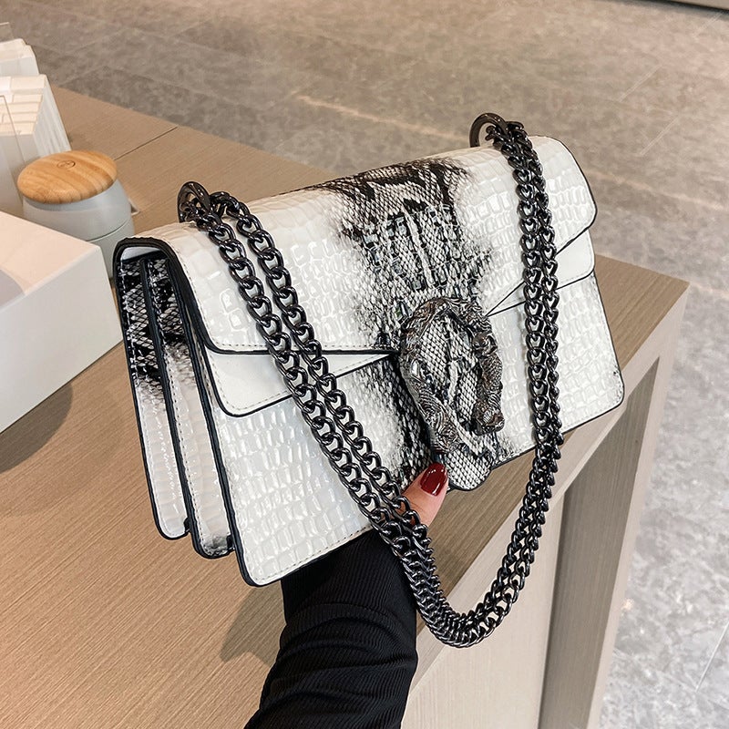 Niche Design Bag Women'S New Fashion Retro Portable Small Square Bag Crocodile Pattern Chain Shoulder Crossbody Bag - Image 2