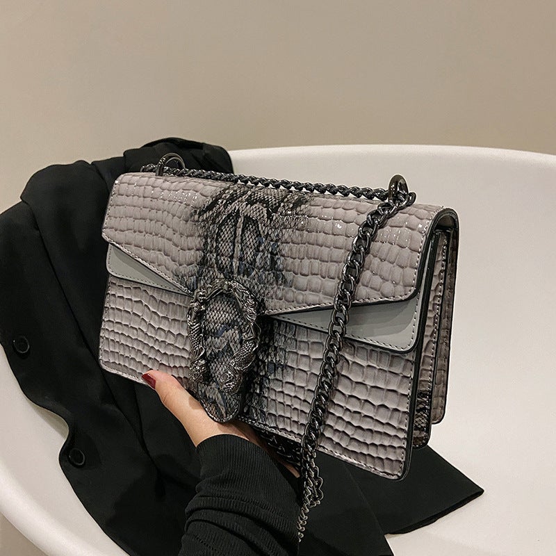 Niche Design Bag Women'S New Fashion Retro Portable Small Square Bag Crocodile Pattern Chain Shoulder Crossbody Bag - Image 5