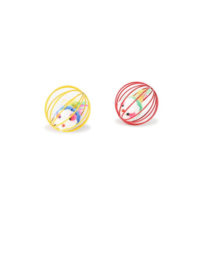 Cage Mouse Cat Self Hi Toy Tumbler Toy Ball Cat Stick Little Mouse Bell-Color:Pack Of 2  - Image 1