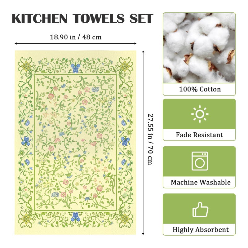 Arquiel Vintage Flower Tea Towels  Cotton Kitchen Towel 18.9 ? 27.5 inch  Quick Drying Dish Cloth for Party Anniversary Holiday Decoration Housewarming Gifts - Image 4