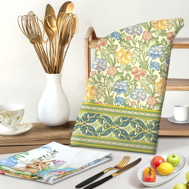 Arquiel Vintage Flower Tea Towels  Cotton Kitchen Towel 18.9 ? 27.5 inch  Quick Drying Dish Cloth for Party Anniversary Holiday Decoration Housewarming Gifts - Image 2