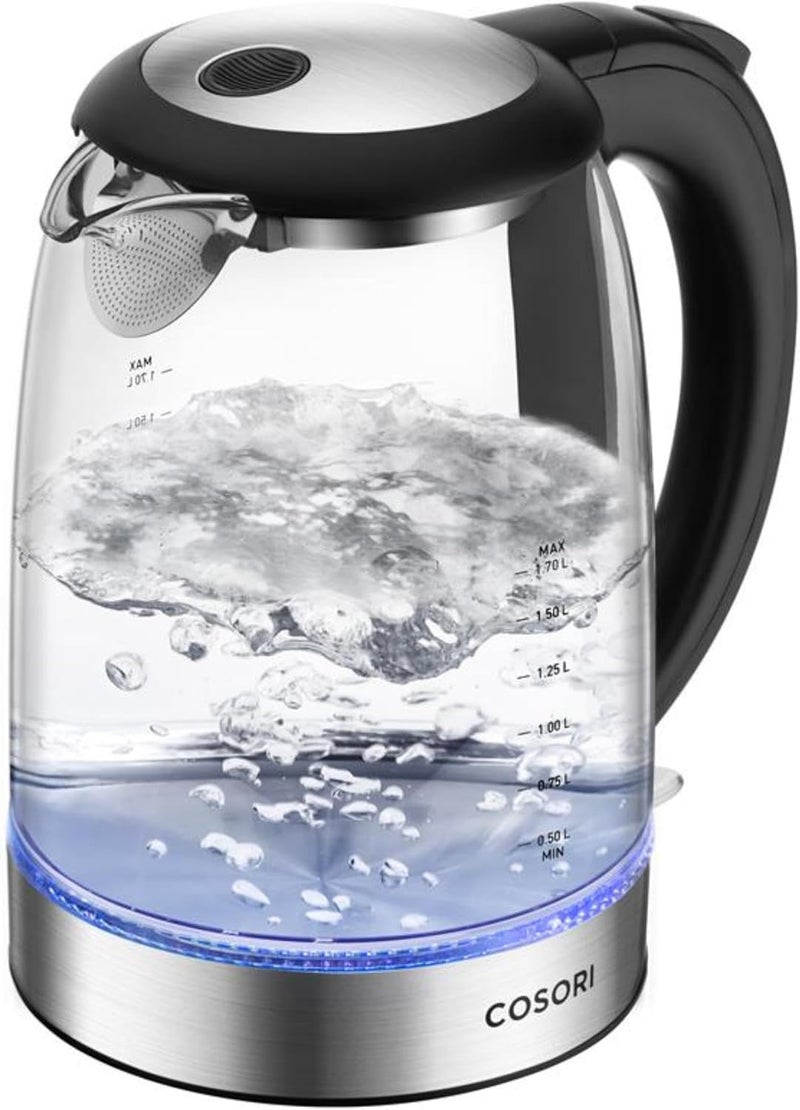 COSORI Electric Kettle, No Plastic Contact With Water, Wide Mouth For Easy Cleaning, Auto Shut Off, 1.7L Tea Kettle & Hot Water Boiler, Water Heater & Teapot, Borosilicate Glass, Black, 1500W - Image 1