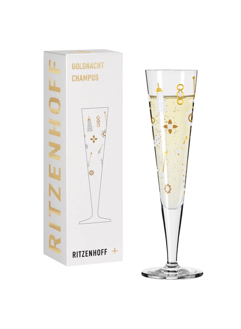 RITZENHOFF Champagne Glass 1 Piece 205 ml  Goldnacht  Champagne Glass,  Ideal for Champagne & Sparkling Drinks  Crystal Glass, Dishwasher Safe, Glass with real Gold Decoration, Delivered in an Exclusive Gift Box ,Made in Germany - Image 1