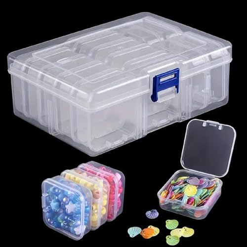 Obedient Plastic Organizer Boxes 14-Pack Folding Mini Storage Container Transparent Jewellery for Earrings, Rings, Necklace, Crafts, NailArt & DIY Accessories Multi Purpose Small Storage Case (Pack Of 1) - Image 1