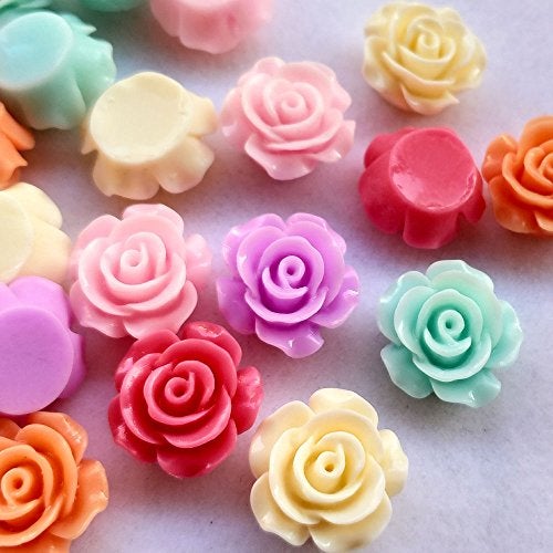 Chenkou Craft Random 100pcs Assorted of Color 14mm Rose Flower Resin Flat Back Flatbacks Loose Beads Kid's Bow DIY Craft (14mm) - Image 4