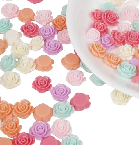Chenkou Craft Random 100pcs Assorted of Color 14mm Rose Flower Resin Flat Back Flatbacks Loose Beads Kid's Bow DIY Craft (14mm) - Image 2