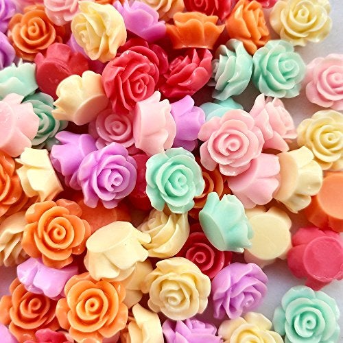 Chenkou Craft Random 100pcs Assorted of Color 14mm Rose Flower Resin Flat Back Flatbacks Loose Beads Kid's Bow DIY Craft (14mm) - Image 3