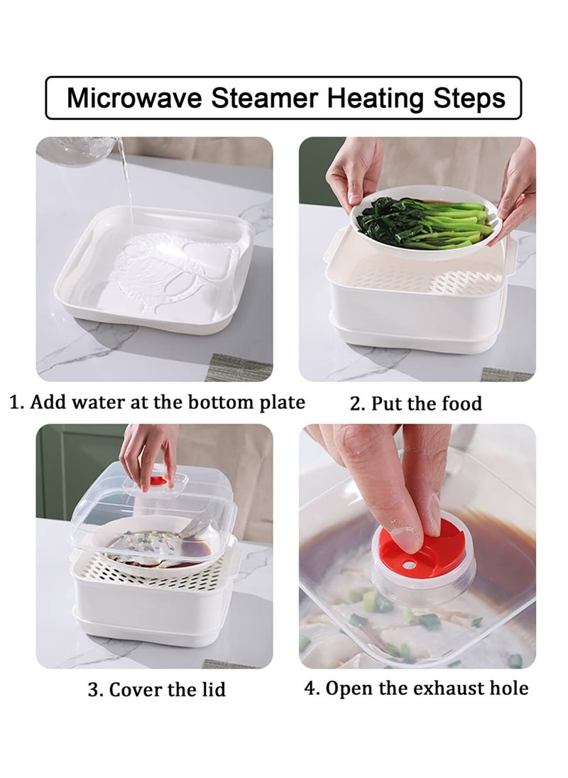 SYOSI - Square Microwave Steamer with Lid and Tray, Multi-Function Drain Basket and Vegetable Storage Plate, Ideal for Kitchen Microwave Cookware and Food Container - Image 1