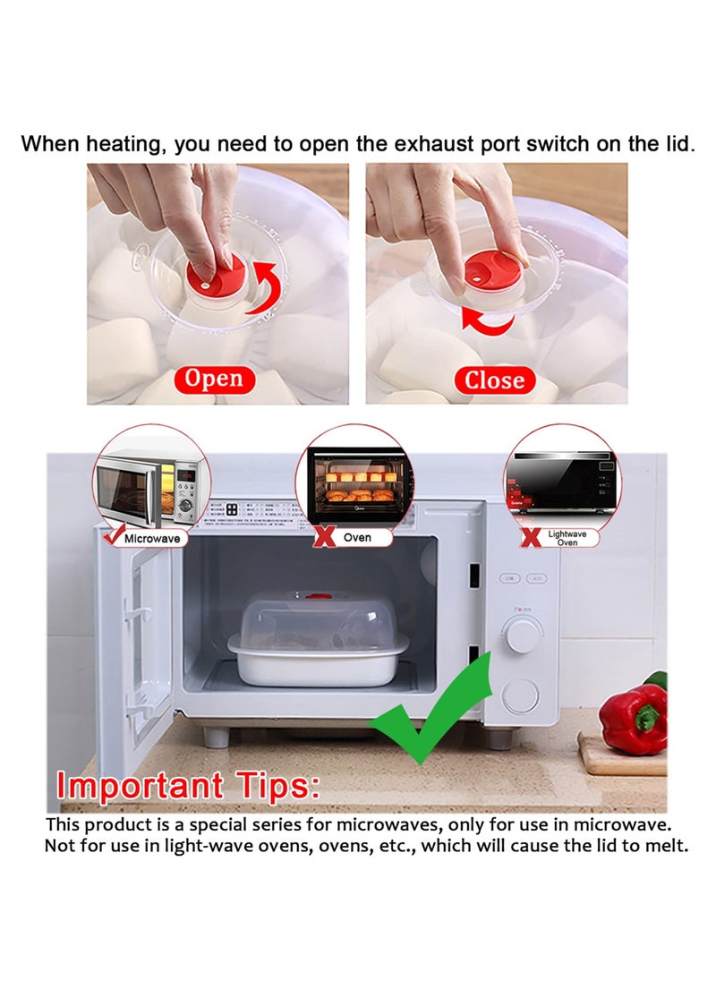 SYOSI - Square Microwave Steamer with Lid and Tray, Multi-Function Drain Basket and Vegetable Storage Plate, Ideal for Kitchen Microwave Cookware and Food Container - Image 1