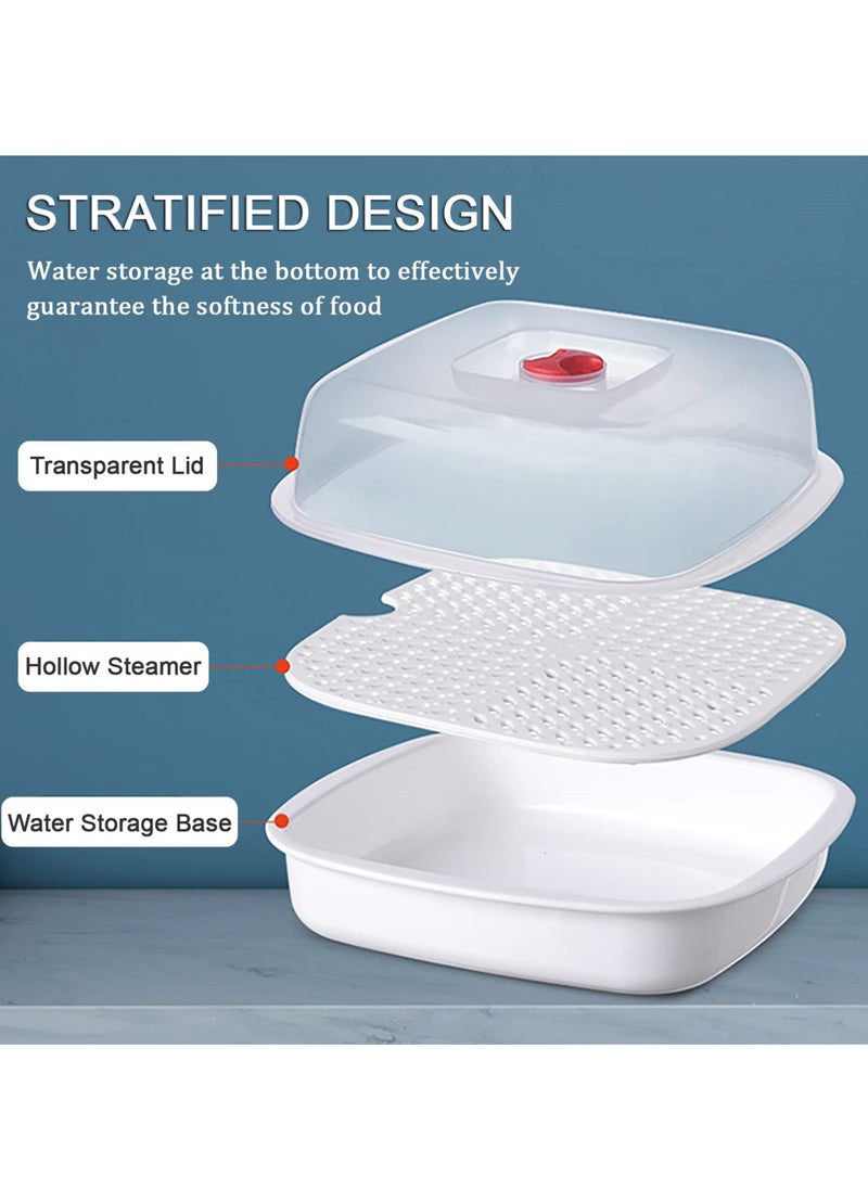 SYOSI - Square Microwave Steamer with Lid and Tray, Multi-Function Drain Basket and Vegetable Storage Plate, Ideal for Kitchen Microwave Cookware and Food Container - Image 1