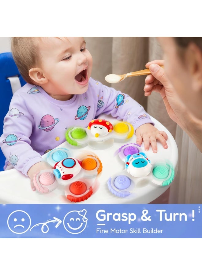 3Pcs Space Fidget Spinner Toys for Kids – UFO Astronaut Rocket Sensory Spin Toy with Pop Buttons, Colorful Rotating Anti-Stress Hand Spinner, Toddler Travel Airplane Activity Toy, Birthday Party Gift for Boys Girls - Image 3
