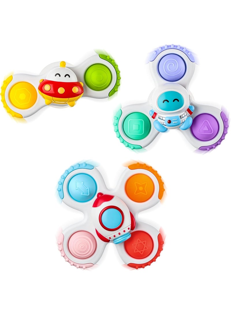 3Pcs Space Fidget Spinner Toys for Kids – UFO Astronaut Rocket Sensory Spin Toy with Pop Buttons, Colorful Rotating Anti-Stress Hand Spinner, Toddler Travel Airplane Activity Toy, Birthday Party Gift for Boys Girls - Image 1