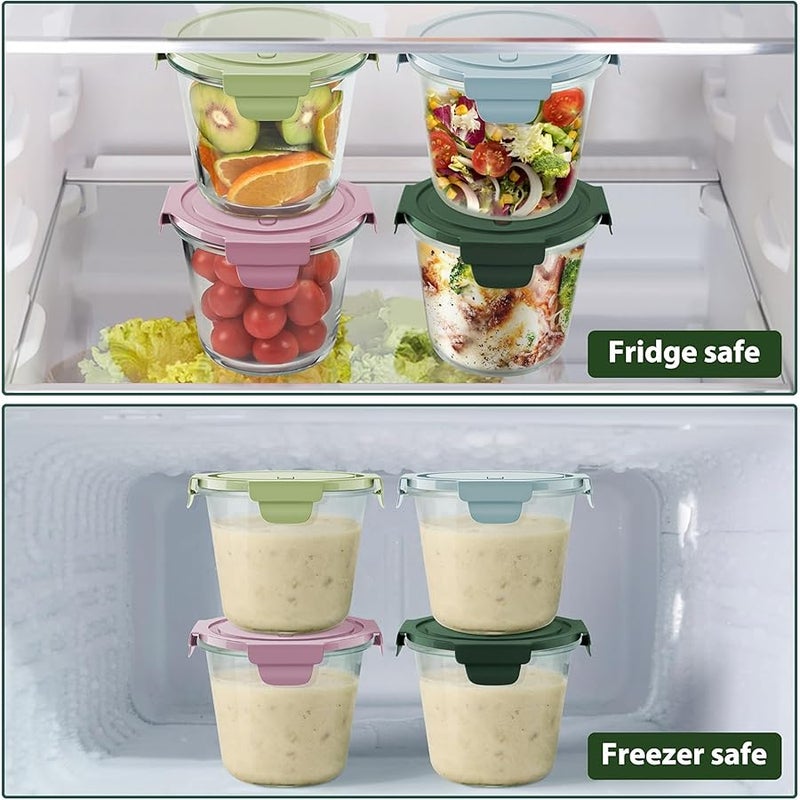 Freshmage 8 قطع من حاويات الشوفان الليلية مع اغطية، مجموعة من 3 اكواب زجاجية لتخزين الطعام، حاويات شوربة زجاجية مقاومة للحرارة وخالية من BPA مع عروات اغلاق محكمة الغلق، امنة للاستخدام في الميكروويف وغسالة - Image 4