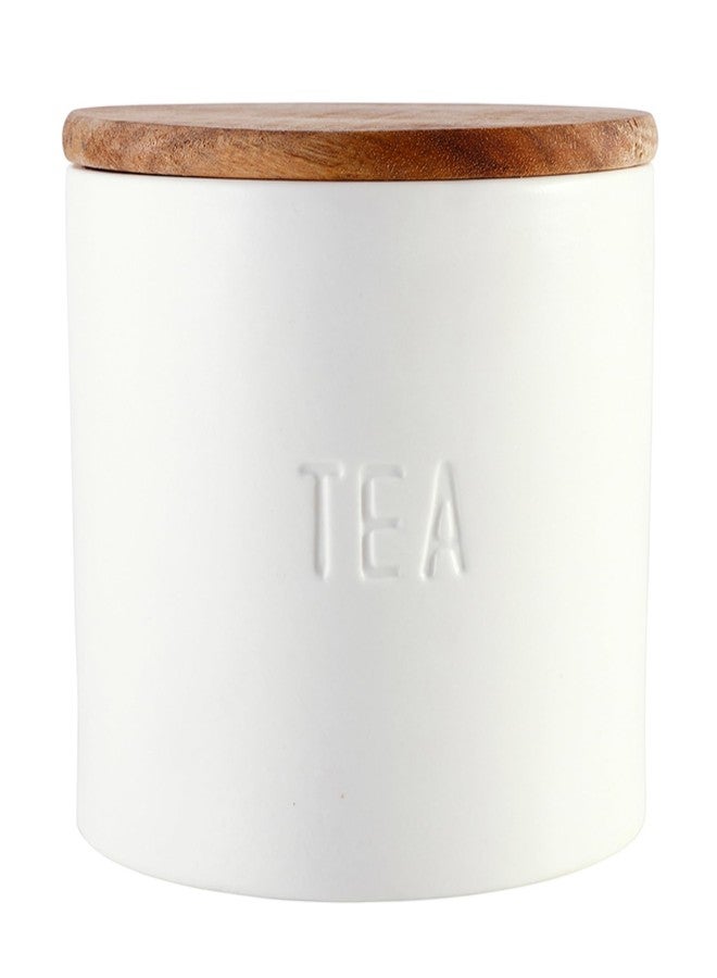 Santa Barbara Design Studio Canisters - Ceramic Canister with Airtight Acacia Wood Lid, 4.75" x 5", Tea - Image 1