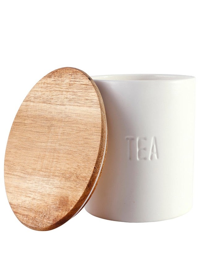 Santa Barbara Design Studio Canisters - Ceramic Canister with Airtight Acacia Wood Lid, 4.75" x 5", Tea - Image 2