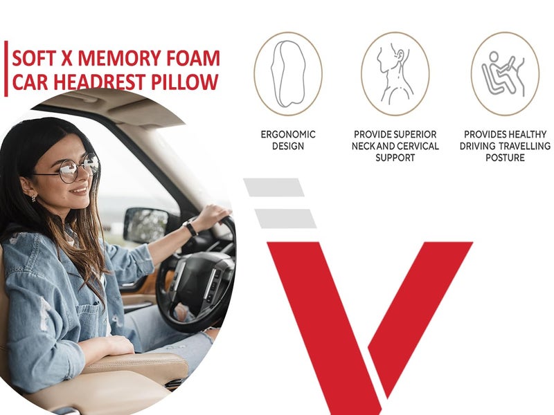 SOFTX SOFT X Memory Foam Car Head Rest Pillow for Driving Neck Rest & Cervical Support Comfortable Rides, Superior Neck Support Cushion, Relieves Neck Pain, Washable Velvet Cover- Large (Tan) - Image 4