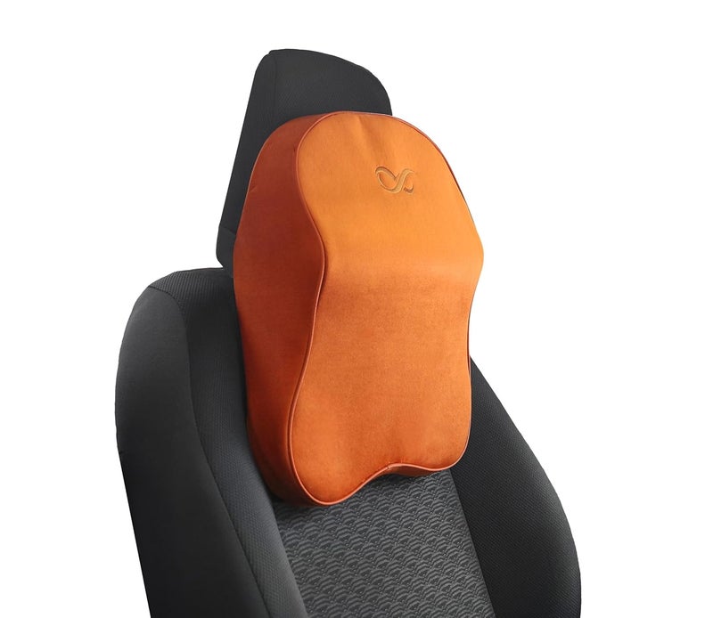 SOFTX SOFT X Memory Foam Car Head Rest Pillow for Driving Neck Rest & Cervical Support Comfortable Rides, Superior Neck Support Cushion, Relieves Neck Pain, Washable Velvet Cover- Large (Tan) - Image 1