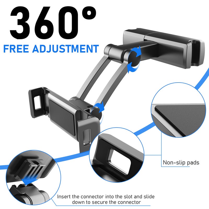 Car Headrest Mount, 360-Degree Adjustable Tablet Holder for Smartphones and Tablets - Image 4