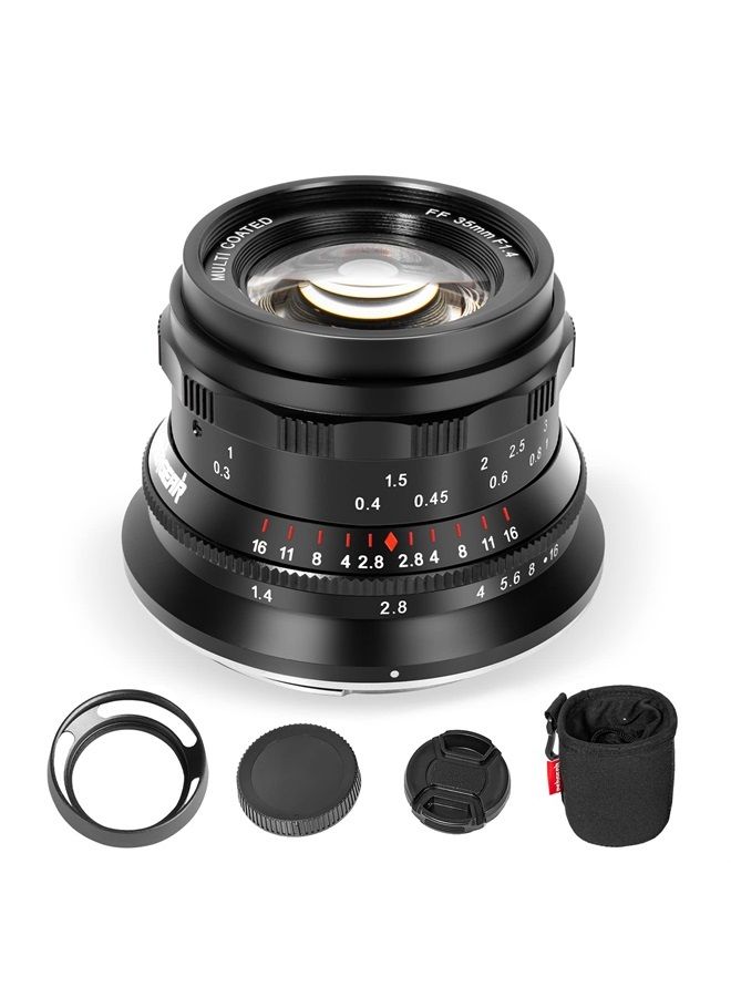 Pergear 35mm F1.4 Full-Frame Manual Focus Lens, Compatible with Sony E-Mount Cameras A7 A7II A7III A7R A7RII A7RIII A7RIV A7S A7SII A7SIII A9 A7C A6400 A6000 A6600 A6100 A6500 A6300 (Black) - Image 1