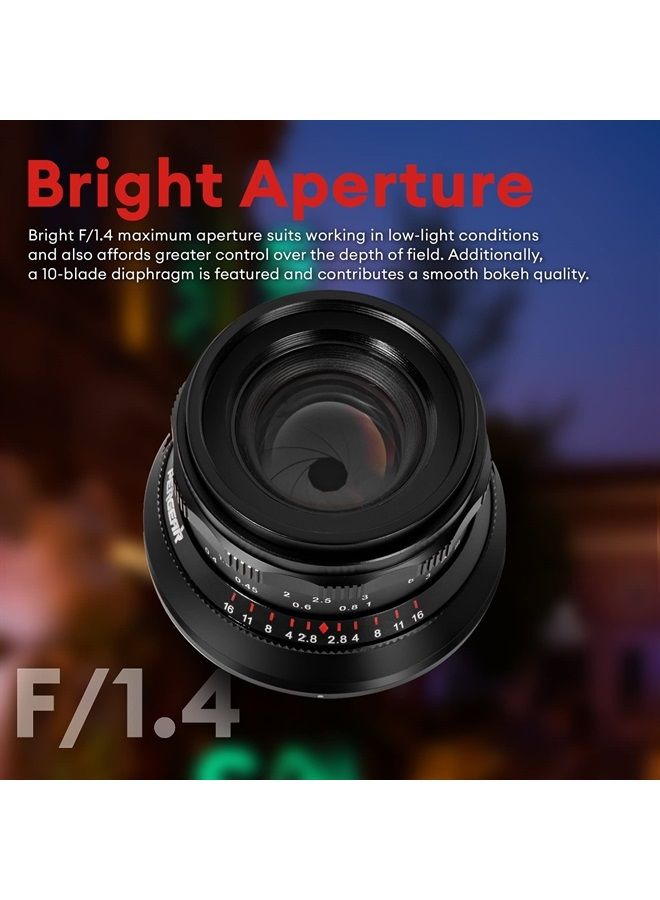 Pergear 35mm F1.4 Full-Frame Manual Focus Lens, Compatible with Sony E-Mount Cameras A7 A7II A7III A7R A7RII A7RIII A7RIV A7S A7SII A7SIII A9 A7C A6400 A6000 A6600 A6100 A6500 A6300 (Black) - Image 4