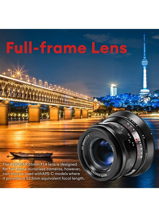 Pergear 35mm F1.4 Full-Frame Manual Focus Lens, Compatible with Sony E-Mount Cameras A7 A7II A7III A7R A7RII A7RIII A7RIV A7S A7SII A7SIII A9 A7C A6400 A6000 A6600 A6100 A6500 A6300 (Black) - Image 3
